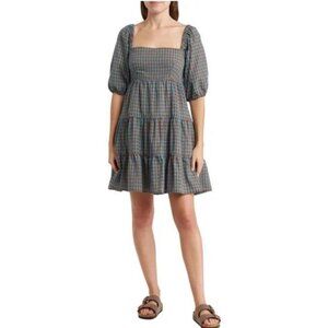 Wayf Plaid Tiered Mini Dress
